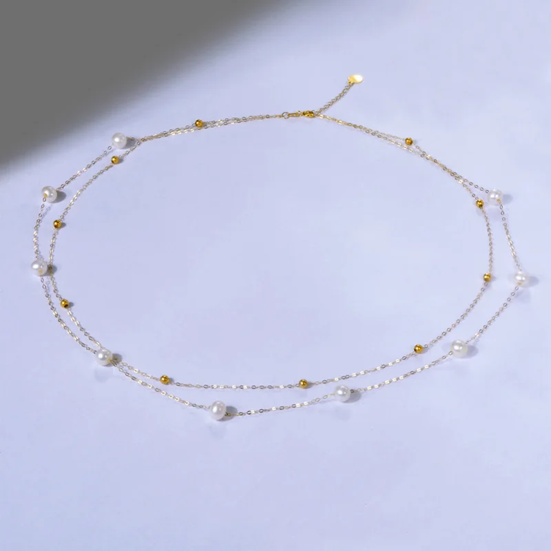

NYMPH Real 18K Gold Natural Akoya Pearl Necklace Au750 Fine Jewelry Chocker Aniversary Gift For Women Double Layber X615