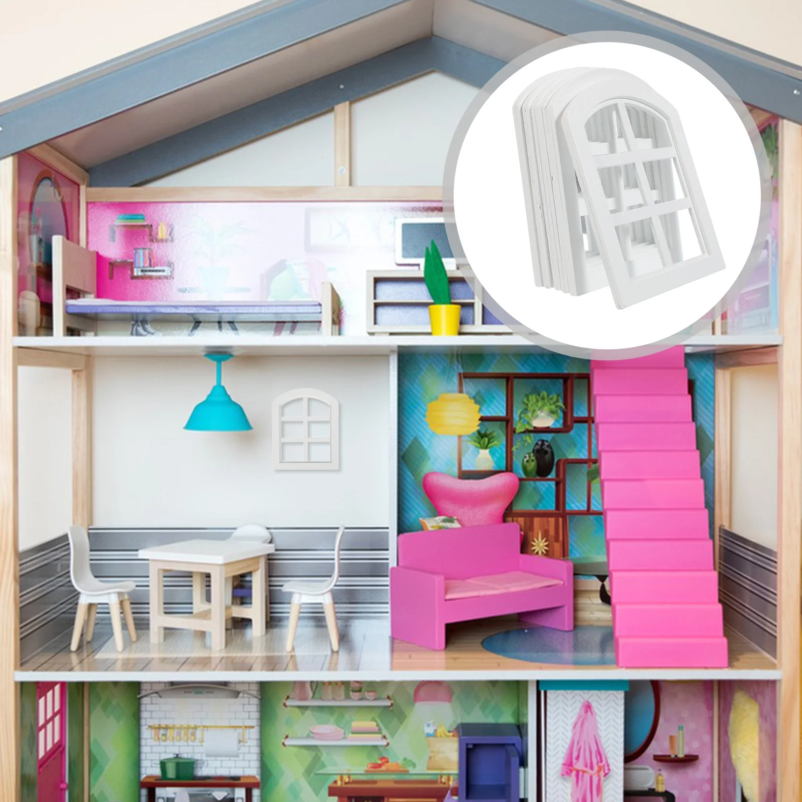 

6pcs Dollhouse Furniture Miniature Wooden Windows 1:12 Scale Dollhouse Accessories Mini Window Frames Vintage Style for DIY