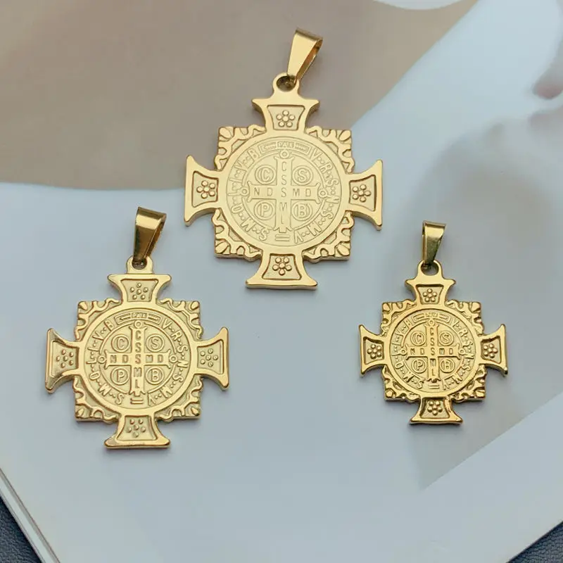Religious Golded Stainless Steel Saint Benedict Cross Charms Pendants For Jewelry Making Men Women DIY Necklace Accessories