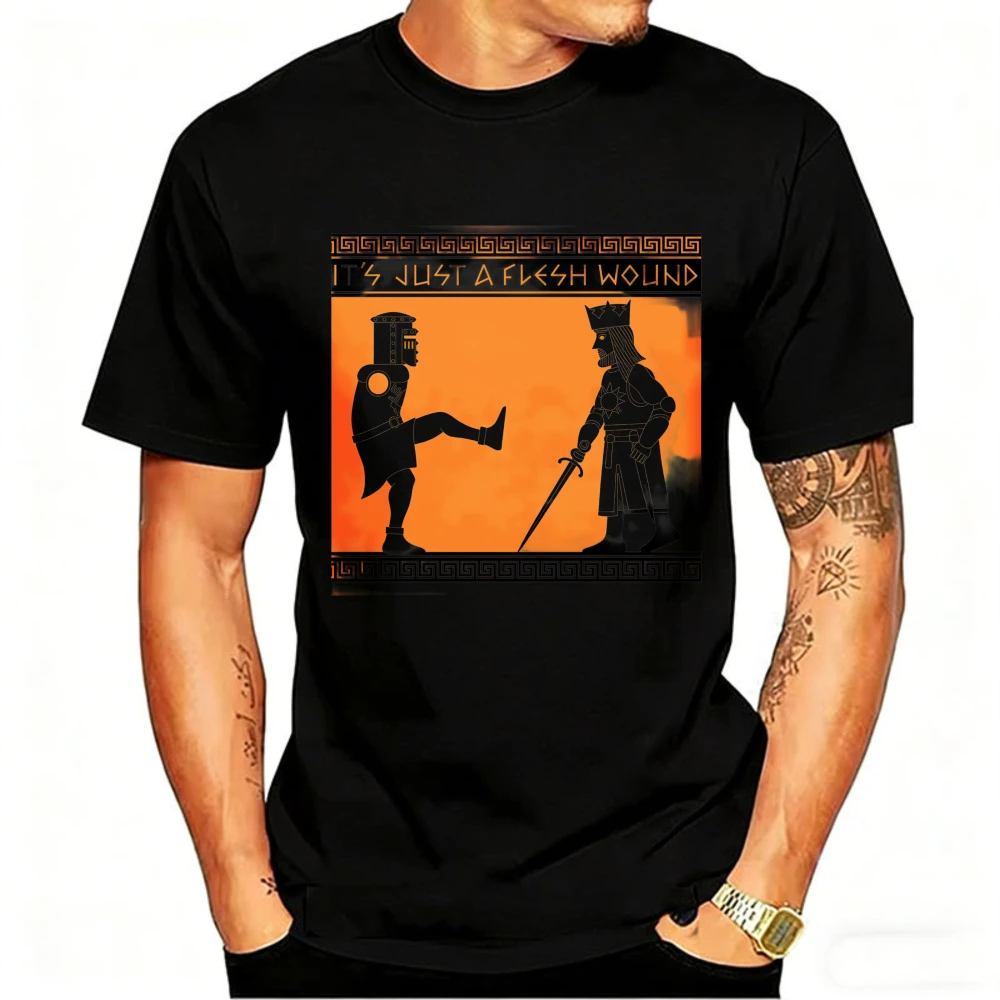 It's Just A Flesh Wound Monty Python T-Shirt Greek Style Black Knight Graphic Tee Funny British Comedy Top for Monty Python Fans