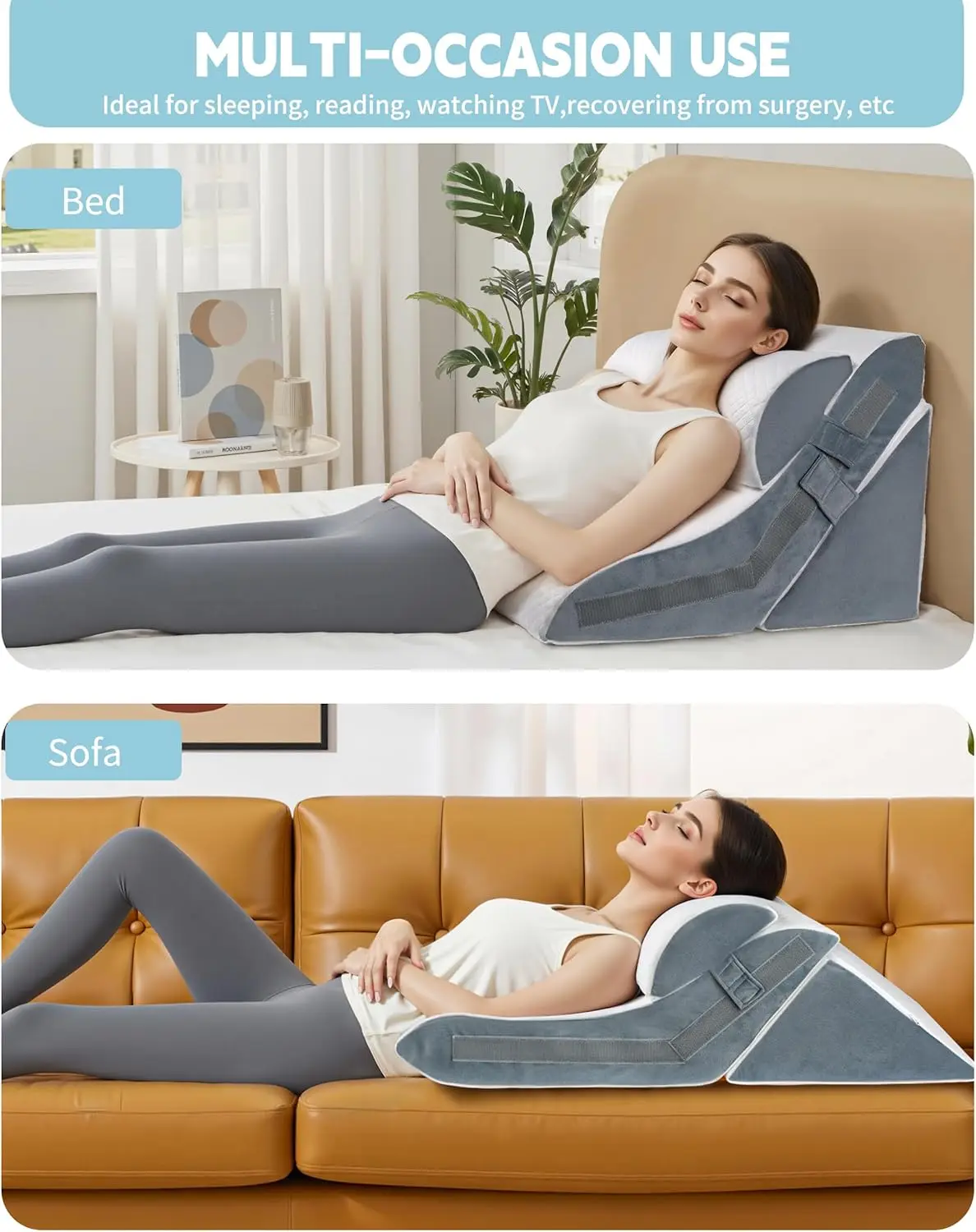 3Pcs Wedge Pillow For Sleeping, 15-In-1 Orthopedic Bed Wedge Pillow Set Adjustable Memory Foam Wedge Pillow For After Surgery,