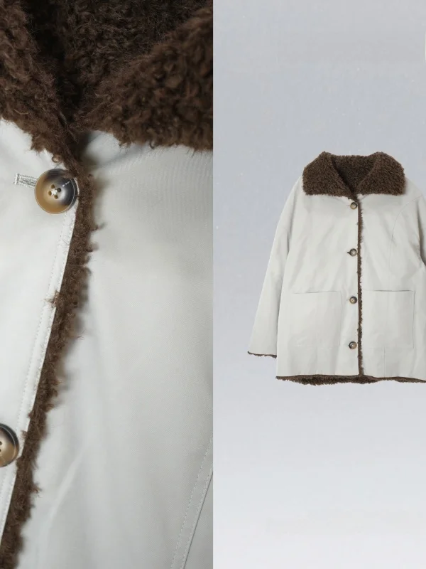 

Retro Heavyweight Warmth Women's Jaet with Stand Collar Button up Coat Dedm•Studio Faionable Outerwear for Ladies