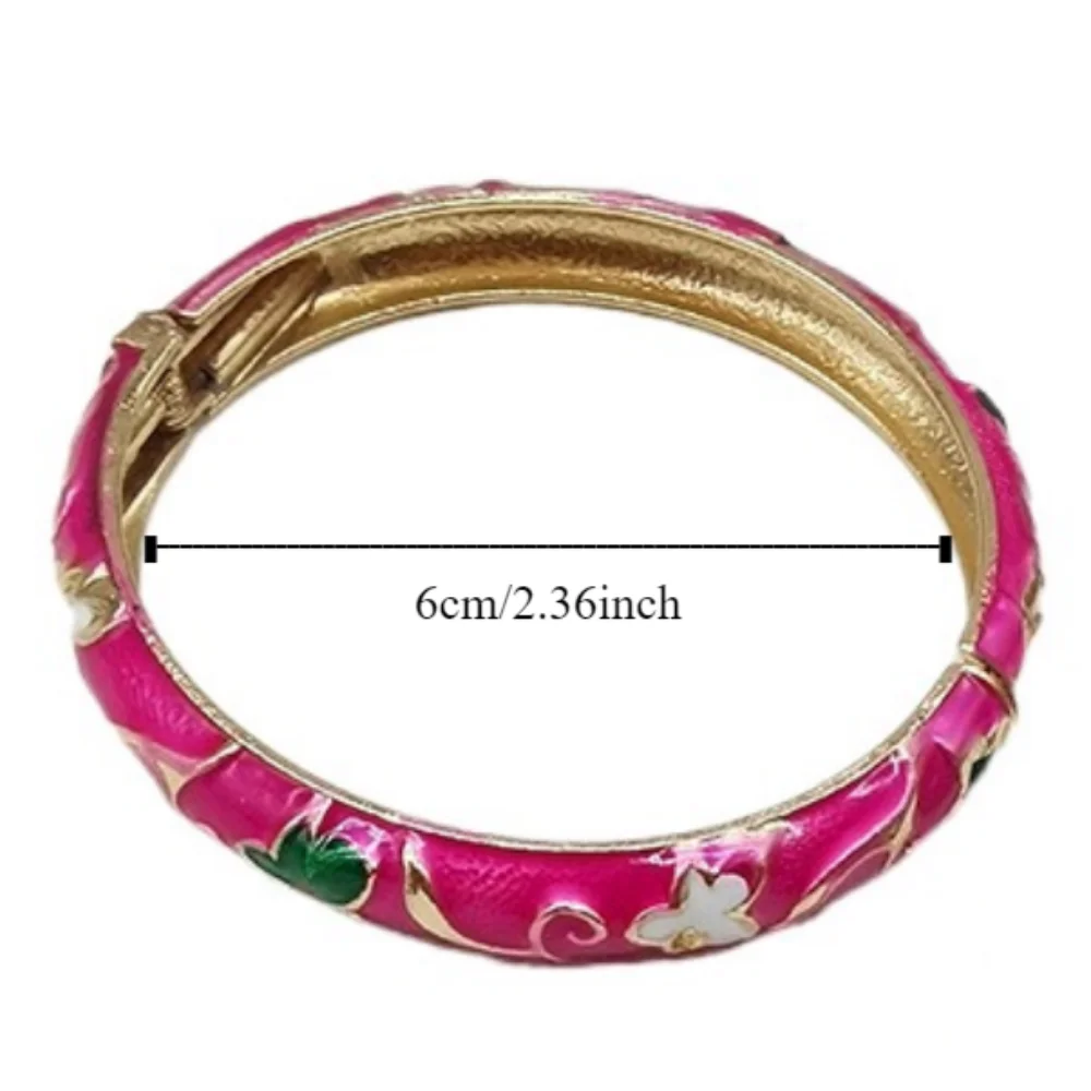 Gelang Cloisonne Tiongkok Enamel Gelang Ganda Tradisional Gelang Bunga Kerawang Peony Gelang Tangan Wanita Antik Etnis
