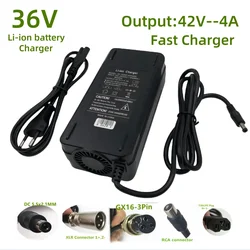 36V Charger Output 42V4A Fast charge Lithium Battery Charger Li ion Charger For 36V 10S Battery With Fan DC GX16 RCA Connector