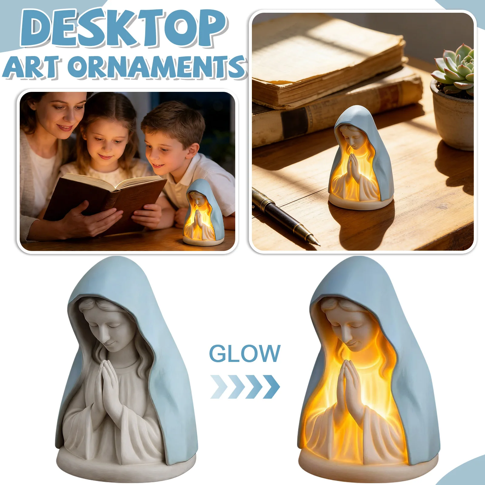 Beteende Jungfrau Maria Nachtlicht Religiöse Heimdekoration Desktop-Kunstobjekt Nachttischlampe LED Leuchtende Statue Religiöses Geschenk