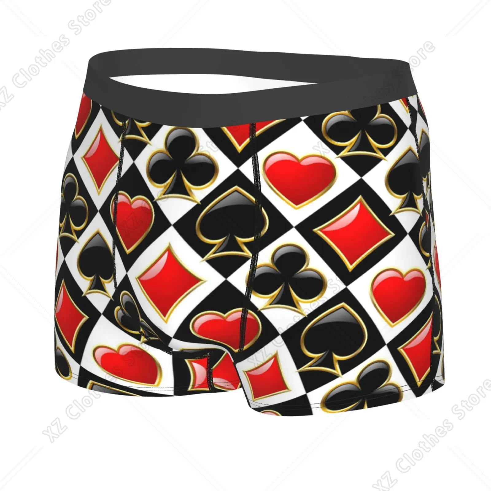 Poker Red Black Print Underwear Men Breathbale Boxer Briefs Shorts Panties Soft Underpants For Homme
