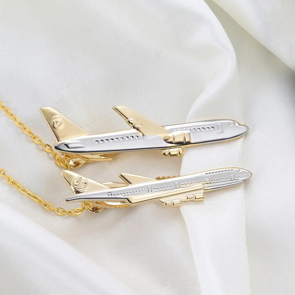 Necktie Clip Shirt Tie Pin Aircraft Clips Men Tie Clip Golden Airplane Chain Styling Lapel Pin Tie Tack Jewelry Wedding Gifts