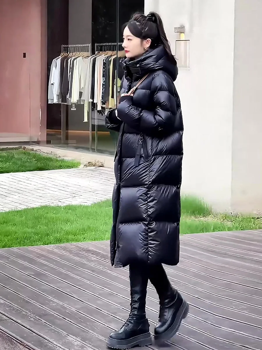 Zimowy Nowy Model Damski Długi Biały Płaszcz z Puchu Ultra Odporny na Zimno Casualowy Zapinany na Zamek z Modnym Designem Ci Leisure