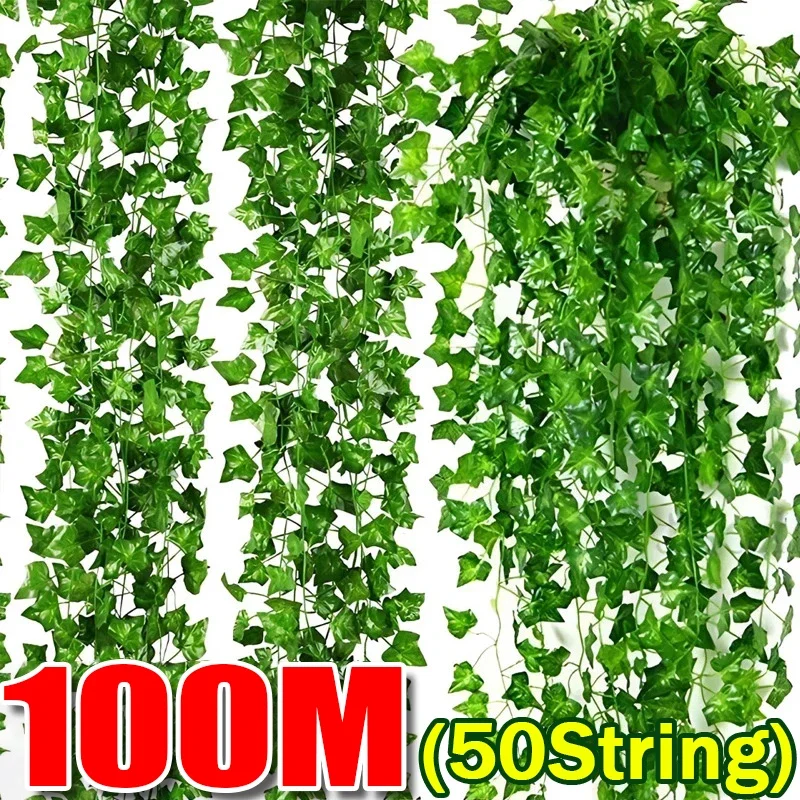 

2/100M Artificial Plant Green Ivy Leaf Garland Creeper Hanging Vine Home Outdoor Garden Decoration Wedding Party DIY Fake Leaves