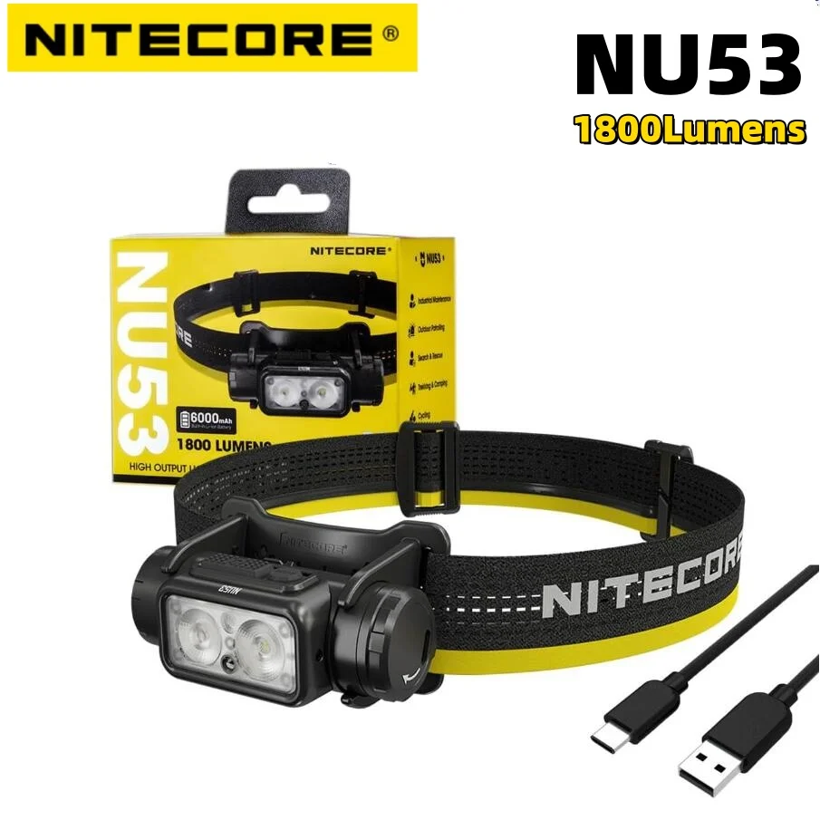 NITECORE NU53 Rechargeable Headlamp High Output Lightweight Industrial Compact 1800 Lumens UHE LED Headlight Built-in Battery