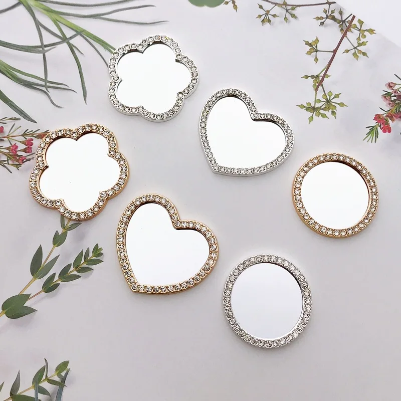 Specchio d'amore intarsiato con diamanti Accessori per gioielli fai da te Specchio per trucco circolare con fiori da viaggio