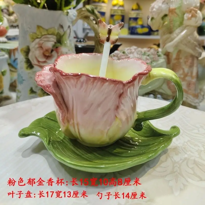 النمط الأوروبي السيراميك توليب بعد الظهر الشاي فنجان القهوة الفن زهرة شكل الخزف فنجان الشاي مكتب القدح زوجين القدح أواني المطبخ #2