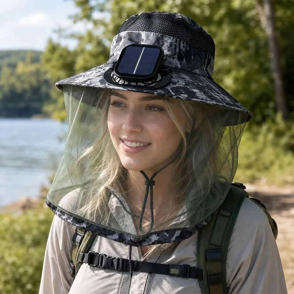 Creative Solar Powered Fan Hat Wide Brim USB Charging Sunshade Cap Breathable Anti UV Fisherman Hat Summer
