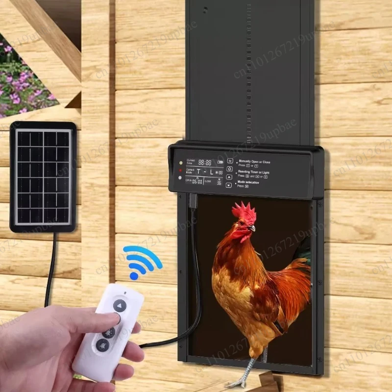 Solar Powered Chicken Coop Door, Aluminum Alloy Automatic Door with Remote Control, Light Sensing & Timing, Long Battery Life