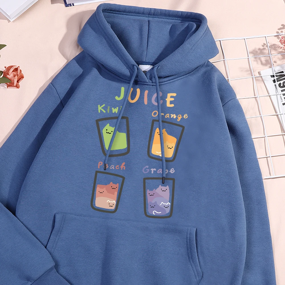 Juice Fruit Cup Cat Men Women Hoody Street Cute Prints Hoodies Simplicity Casual Sweatshirt Crewneck Pullover Clothes Couple