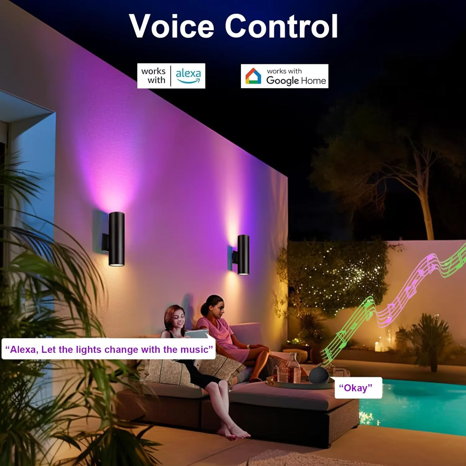 Tuya Smart RGBCCT LED Wall Lamp, IP65 Waterproof Dual‑Head Outdoor Wall Sconce, WiFi Zigbee, Work with Alexa Google Home