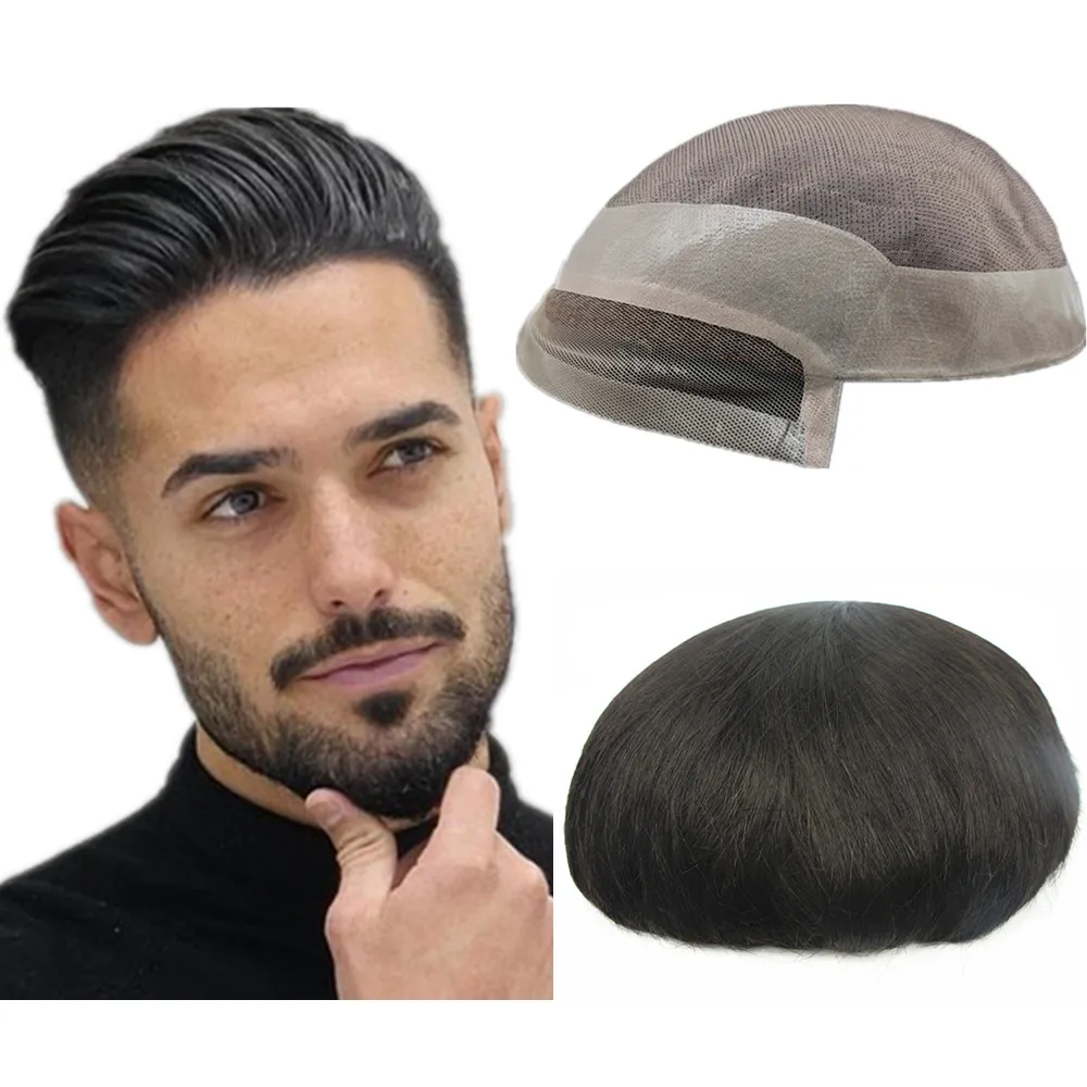 

Toupee for Men Mono & Pu Human Hair Pieces Hair units Male Hair Replacement System Hair Prosthesis