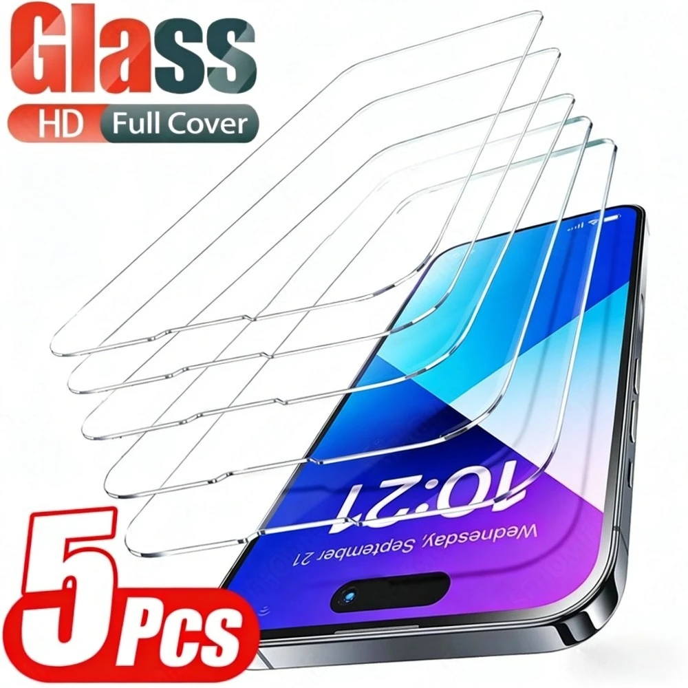 5 шт., высокопрозрачная защитная пленка для экрана для iPhone 17 16 15 14 Pro Max Air 16 15 Plus 13 12 11 Pro Mini, закаленное стекло с твердостью 9H