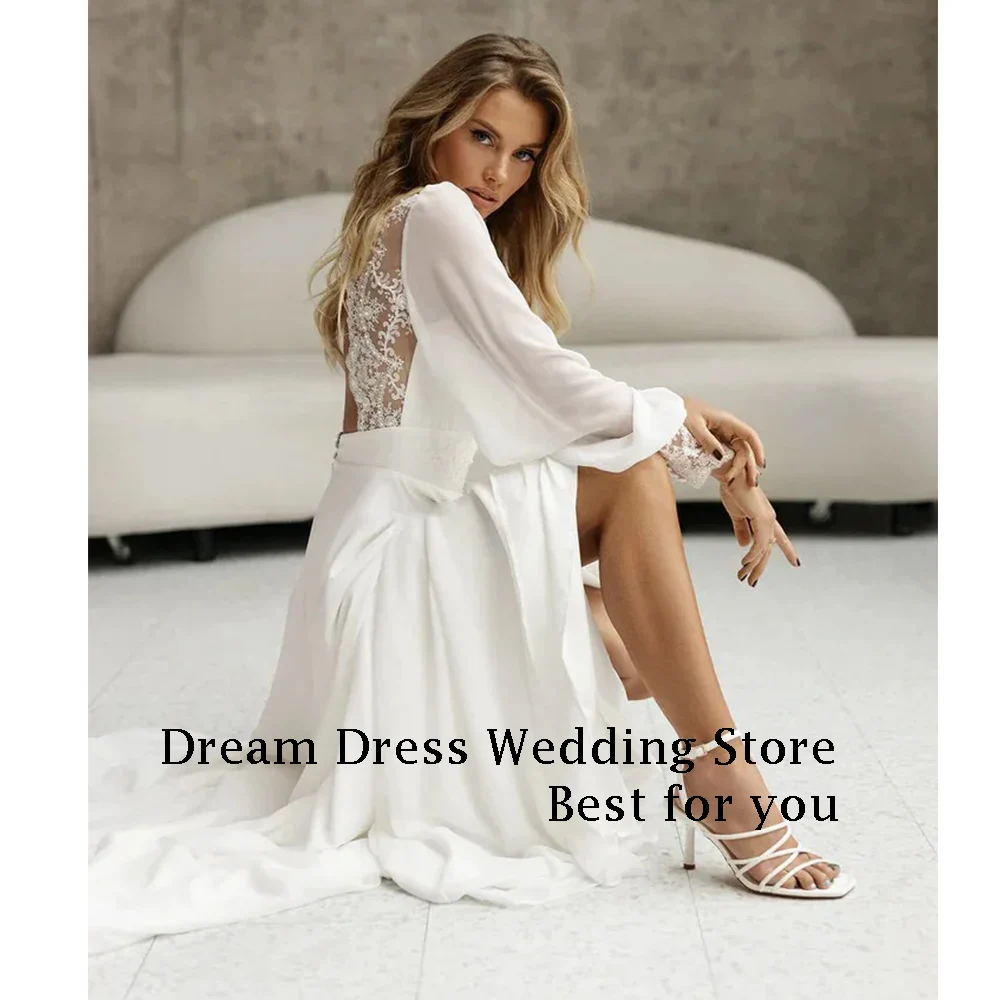 DREAM Elegant Long Beads Wedding Dresses V-Neck Backless Floor-Length A-Line Brides Dress Tailor-Made Women Vestidos De Novias