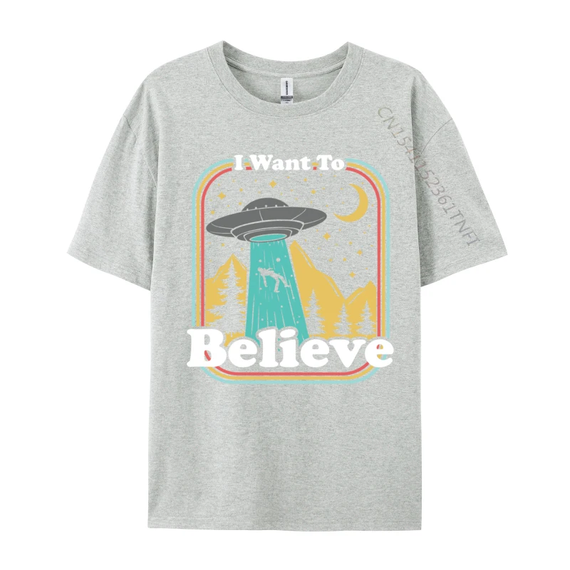 Funny Ufo Abduction 70s 80s Retro Alien I Want To Believe Printed Luxury Designer T-Shirts Pure Cotton Man Top T-Shirt