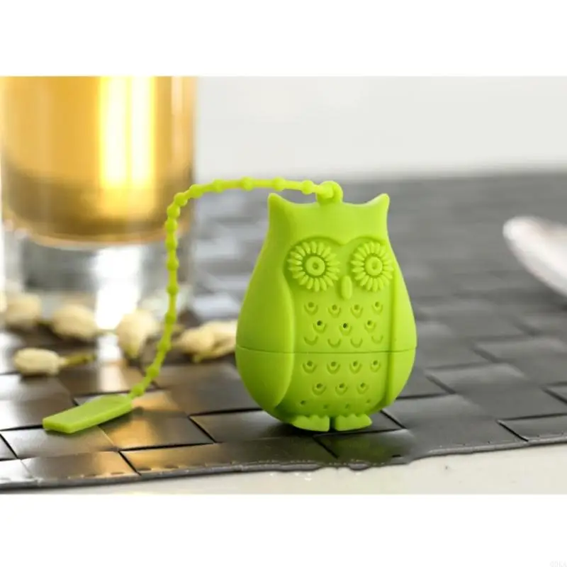 Q0KA Reusable Silicone Tea Bags with Long Rope Owl Loose Leaf Tea Infuser Strainer for Tea Cups Mugs Teapots Accessories