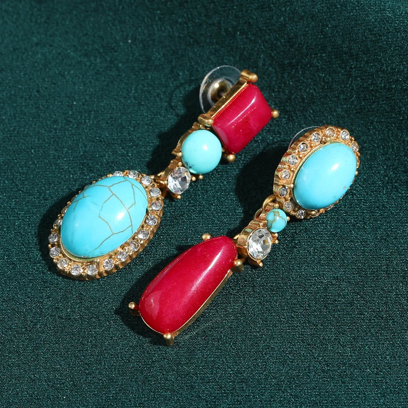 

Длинные овальные бирюзовые серьги, висячие роскошные красные агатовые уникальные дизайнерские винтажные серьги золотого цвета для женщин в 2025 году, подарки на день Святого Валентина