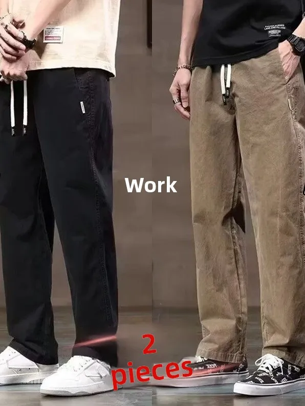 

Men's Loose Fit Pure Cotton Work Pants Durable Casual Trousers Youthful Energy Style Four Seasons Wearable Straight Leg Jeans