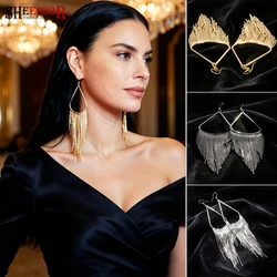 Fashion Hollow Big Water Drop Fringe Earrings Ornaments Metal Long Tassels Dangle Earring Business Casual Decorative Accessories