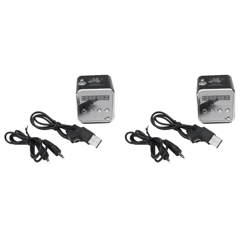 

2X TD-V26 Digital Portable Mini Fm Radio Receiver LED Loudspeaker Wireless Speaker MP3 Support SD/TF Card Black-Y41A