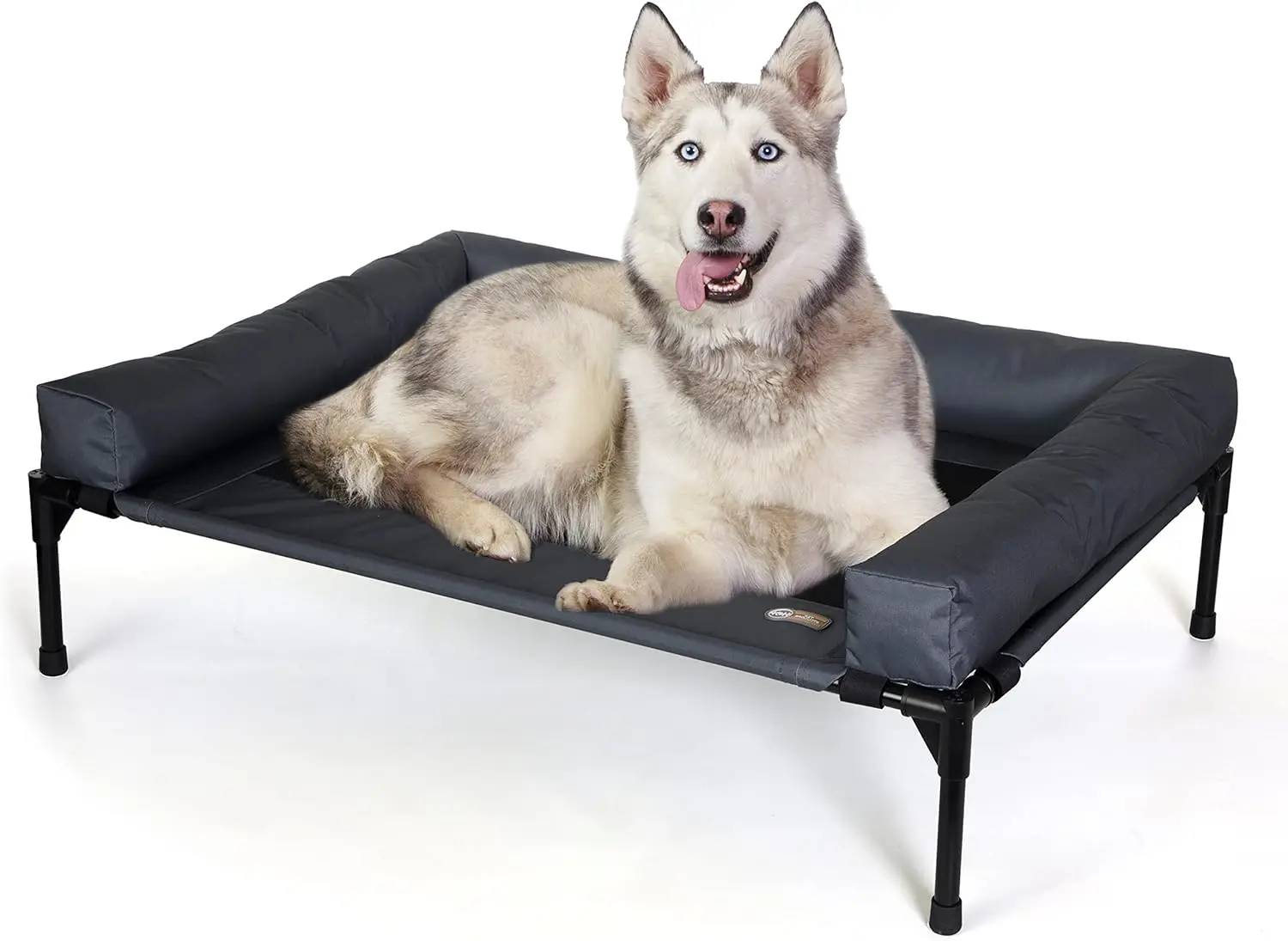 

Large Elevated Dog Cot with Cooling Mesh Cover, Removable Bolsters, Washable Design for Indoor Outdoor Use - Charcoal
