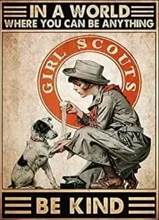 Vintage Tin Sign Metal Poster Plaque Scout Girl Dog Be Kind Metal Sign Iron Painting Retro Wall Decor Poster for Home Hotel sign