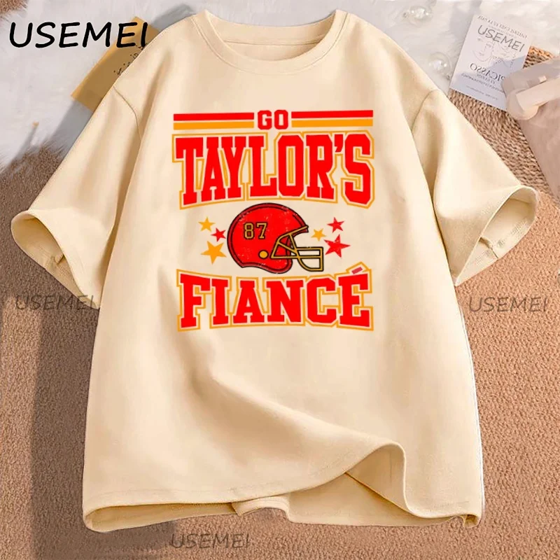 

Go Taylors Fiance T Shirt Football Game Day T-shirt Crewneck Short Sleeve Printed Tshirt Women's Clothing Streetwear Y2k Tees