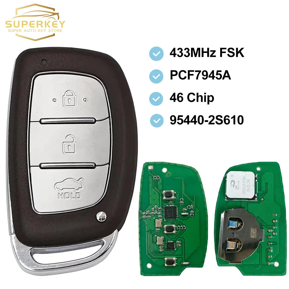 Superkey 3 Button Smart Remote Car Key for Hyundai IX35 Tucson 2013-2016 433MHz 46 Chip Compatible with 95440-2S610 95440-2S600