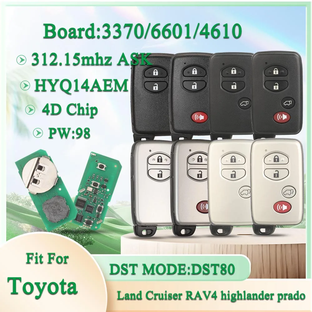 

JYQ 312,15 МГц ASK HYQ14AEM плата: 3370/6601/4610 P1:98 4D чип автомобильный дистанционный брелок для Toyota Land Cruiser RAV4 Highlander Prado