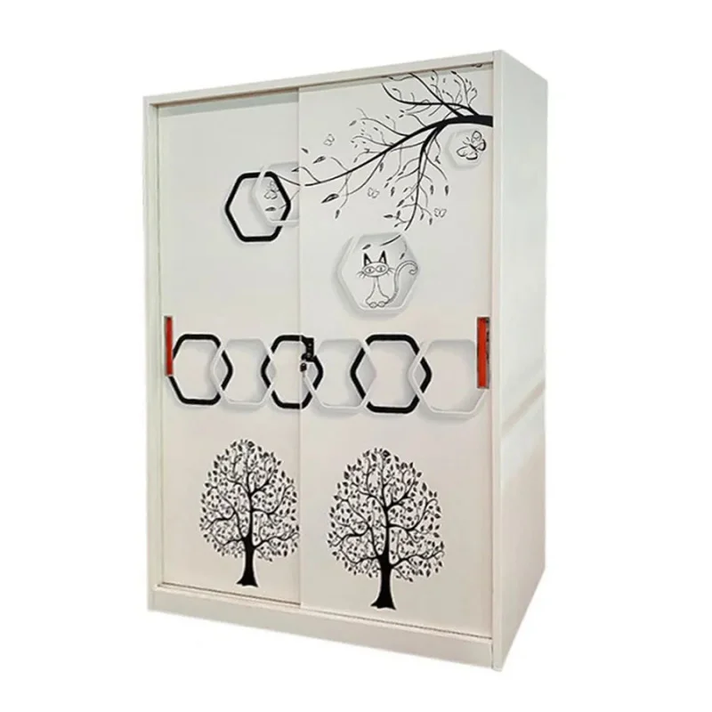 custom.Steel Imprint Pattern Almirah 3 Swing Door Metal Wardrobe Modern Iron Bedroom Furniture Mirror Hospital Living Room