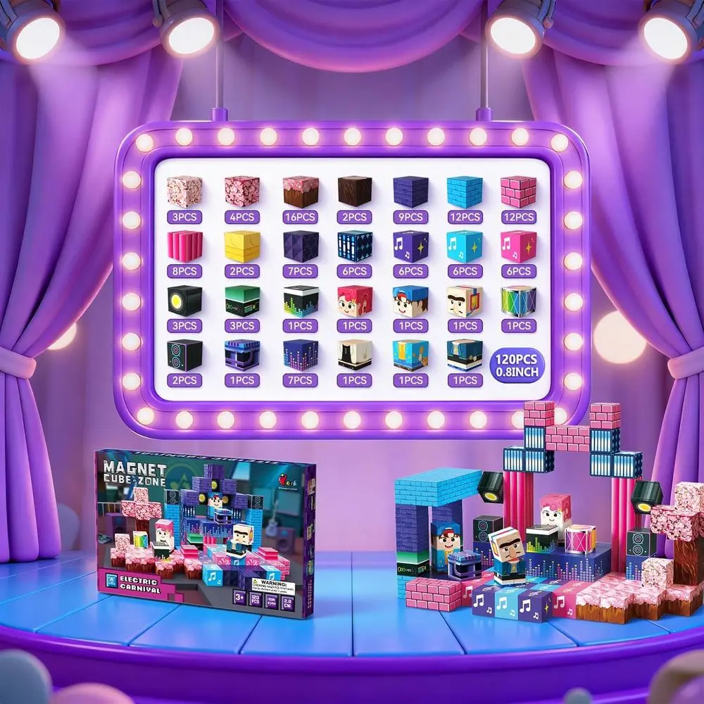 مجموعة مكعبات بناء مغناطيسية 120 قطعة للأطفال من سن 4 إلى 12 سنة، هدية حسية مثالية للأميرة للفتيات - مثالية لعيد الميلاد والولادة