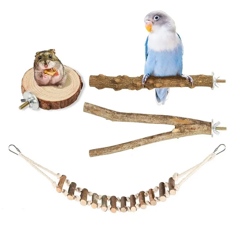 Parrot toy set, Sichuan pepper wooden stand stick, swing platform, soft ladder, bird supplies, bird toys