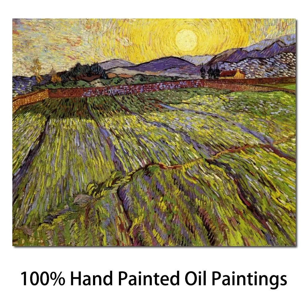 

Handmade Vincent Van Gogh Landscape Oil Painting Field with Raising Sun Canvas Art Modern Living Room Wall Decor High Quality