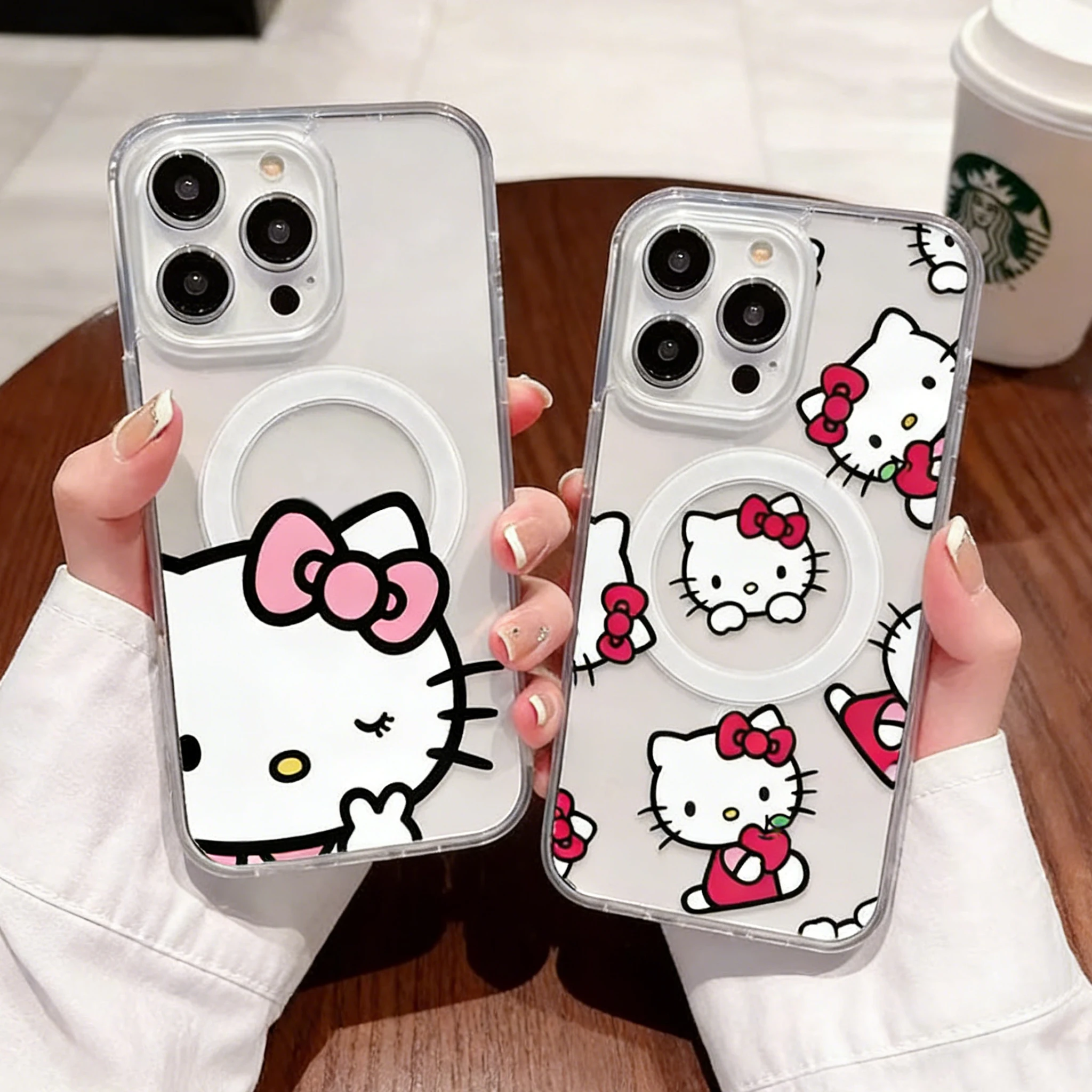 Heiß begehrte luxuriöse Hello Kitty magnetische Handyhülle für iPhone 17 16 15 14 13 12 11 8 7 Air Plus Pro Max X XR XS Max – weiche, transparente TPU-Schutzhülle