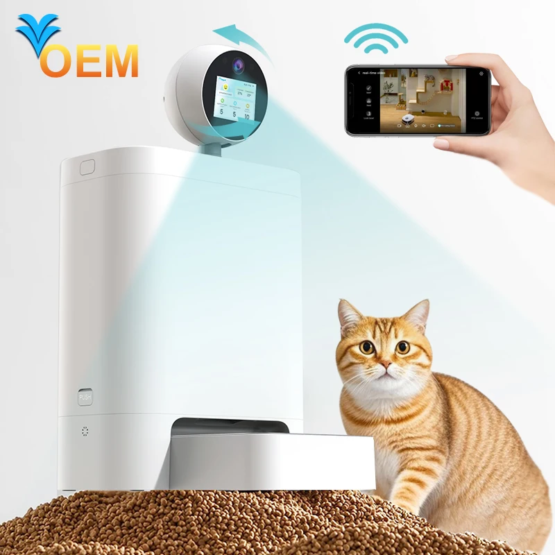 

Automatic Cat Feeder with 3 Million HD Camera 2.4&5G WiFi APP Schedule Feeding Pet Food Dispenser with Night Vision Dual Power