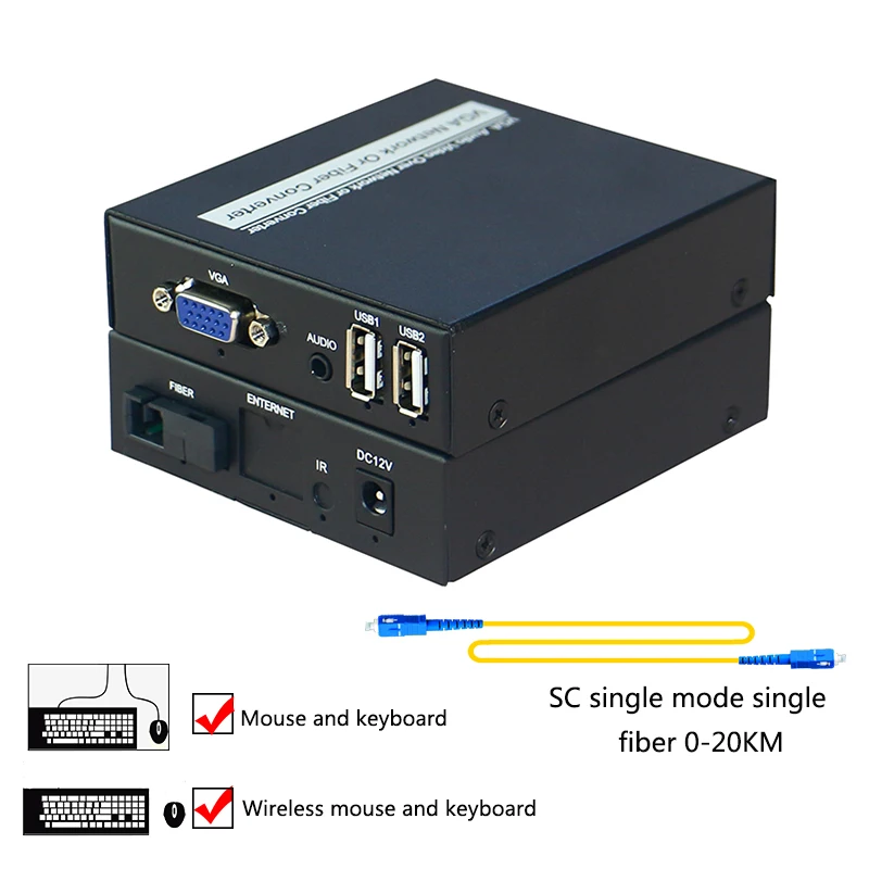 VGA KVM Extender Fiber Optic Converter VGA USB Mouse And Keyboard Audio KVM Extender Single Mode Fiber 20KM
