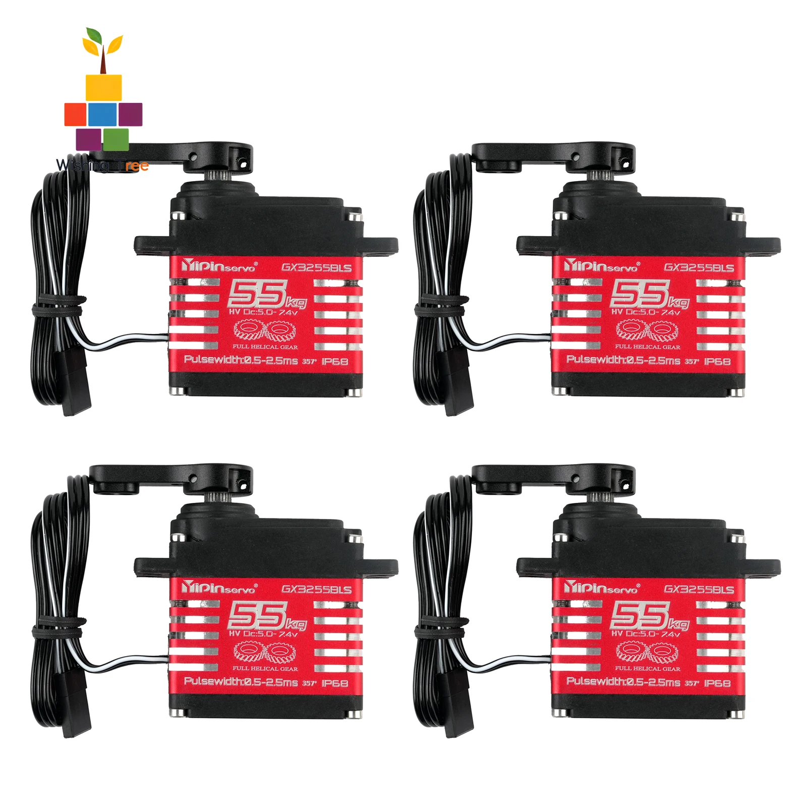 

4 шт. YP3255BLS 55 кг бесщеточный комплект сервопривода 180/270/357/360 ° Стальные шестерни непрерывного вращения IP68 Водонепроницаемые для радиоуправляемых роботов