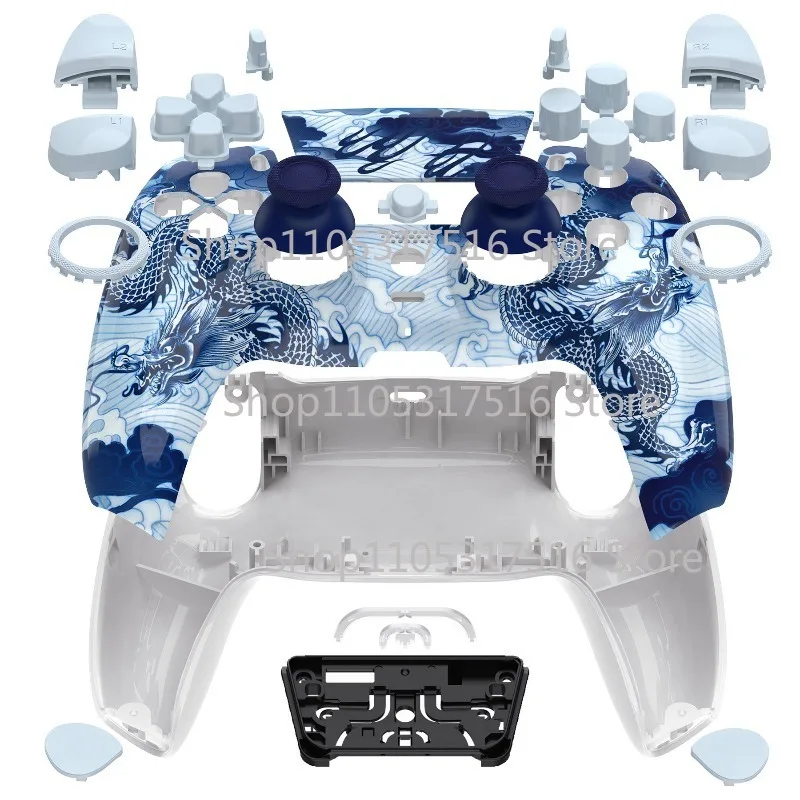 sss-for-ps5-dualsense-luna-blue-white-porcelain-shell-buttons-diy-mod--（does-not-include-handle）