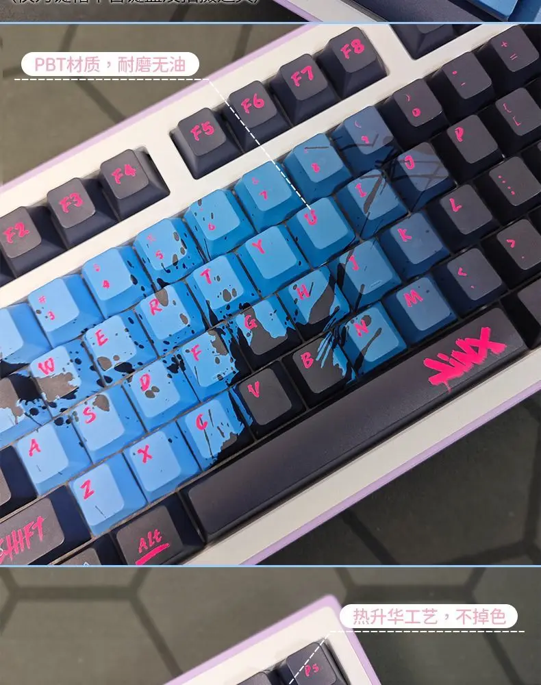 130 Tombol Arcane Jinx Keyboard Keycap Warna BPT Asli Tinggi Kunci Hot Swap Keyboard Mekanis Anime Keycaps Aksesoris