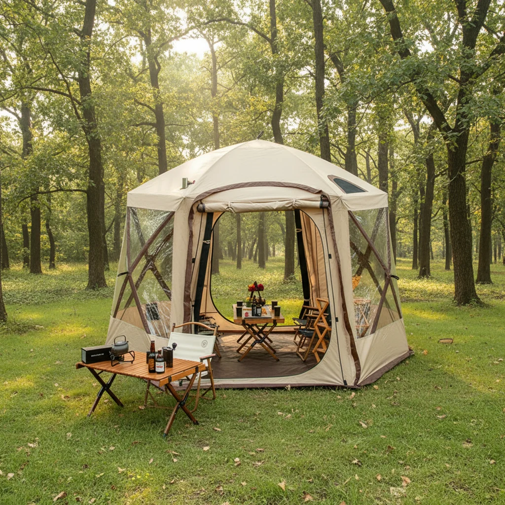 Automatic Air Column One Bedroom Tent Hexagon Canopy Outdoor Four-Season Wind-Proof Mosquito-Proof Beach Camping Dinner Tent