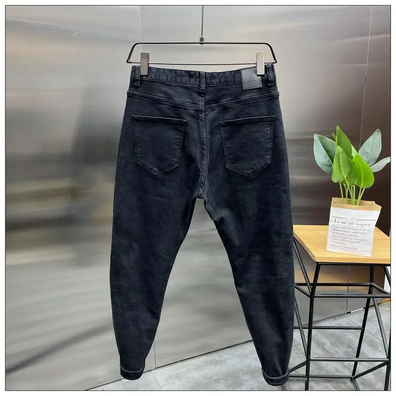 New Arrival Spring Autumn Casual Denim Slim Fit Jeans for Men with Knee Zipper Eye Designer and Vintage Black Jeans Men\'s Luxury