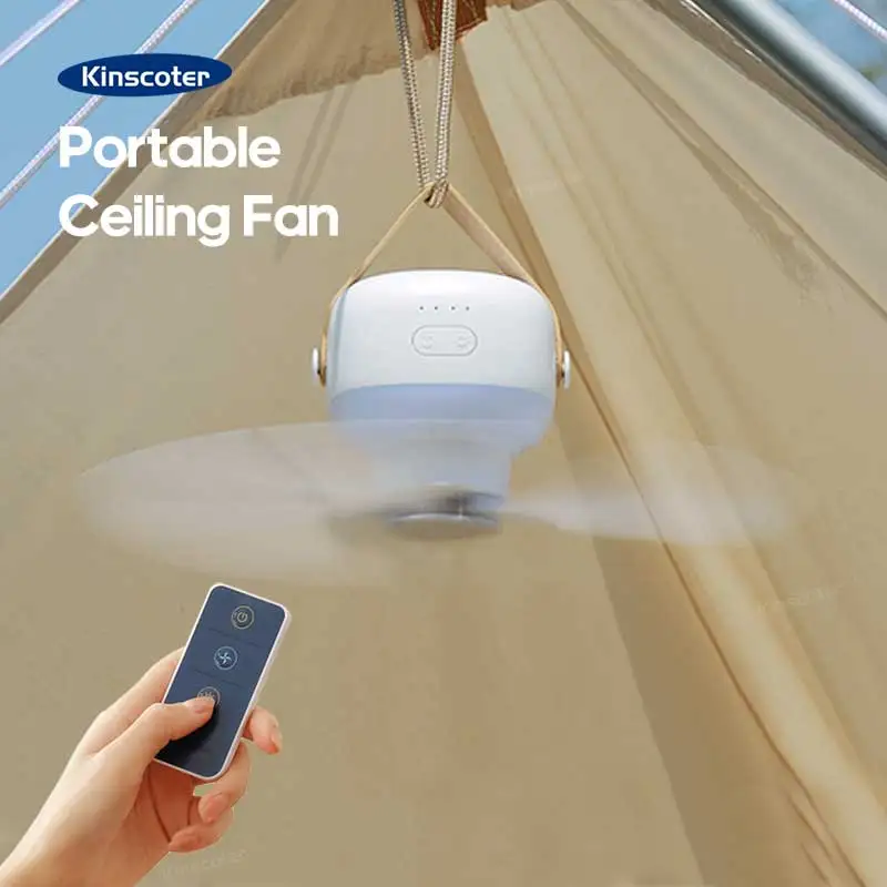 KINSCOTER-7200mAh Ventilador de techo inalámbrico con luz cálida Ventilador de tienda de campaña Ventilador de nevera Ventilador con mando a distancia