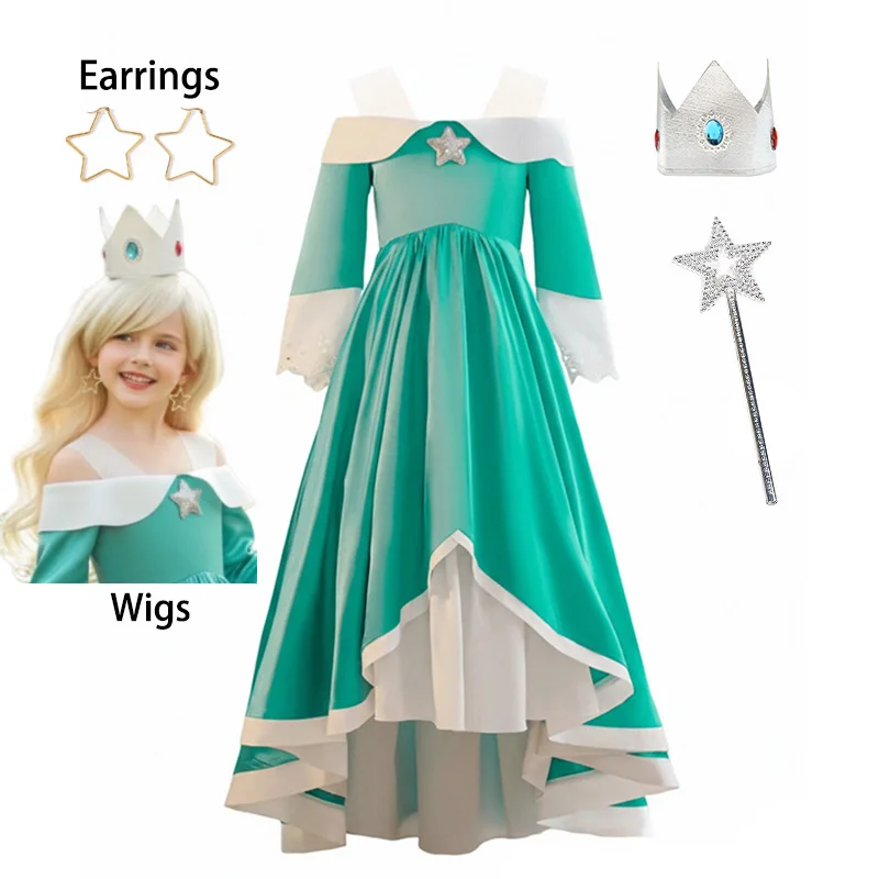 2026 Girls Peach Princess Moive Anime Game Plumber Bros Costume For Kids Halloween Cosplay Carnival Birthday Party Outfits 2-10Y