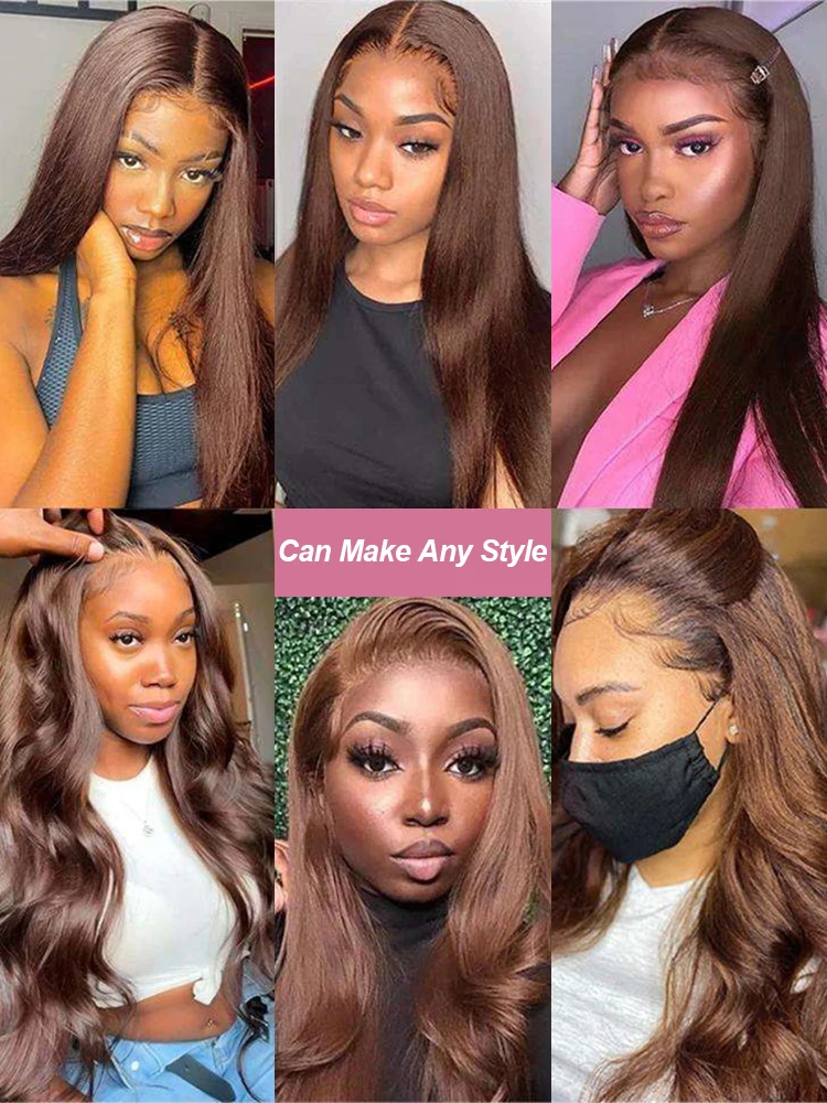 30 Inch Chocolate Brown 13x4 Lace Front Human Hair Wigs 200% High Density Bone Straight HD Lace Frontal Wig For Women Cheap Wig image 5