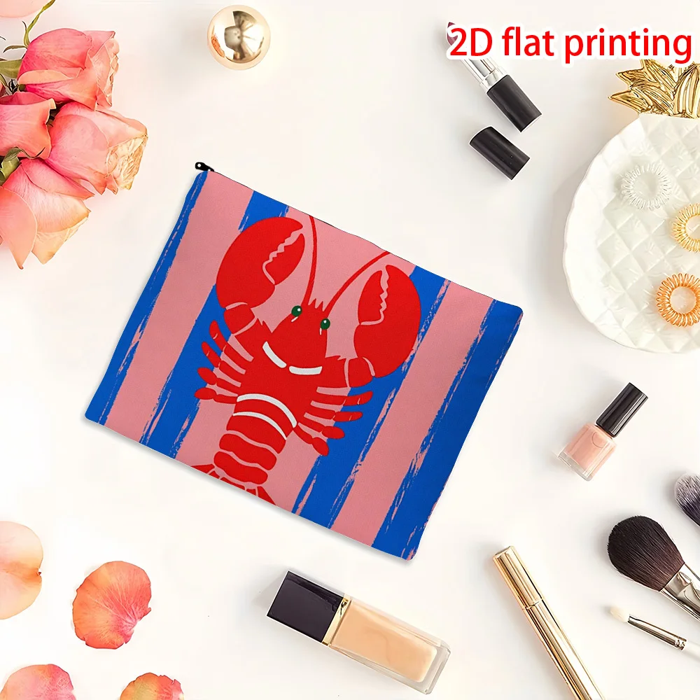 1pc Cartoon Lobster Print Makeup Bag,Reusable Cosmetic Pouch,Perfect for Daily,Travel,Makeup Storage,A Fun Gift for Ocean Lovers